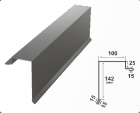 Билен капак за едноскатен покрив Ретро - черен триъгълен капак с размери 100x142 mm и схема.
