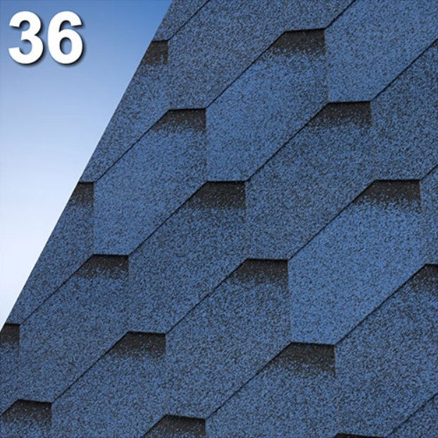 Битумна керемида IKO Armourshield Plus в син цвят за скатни покриви, идеална за ремонт на покриви и монтаж. LATIVA.bg