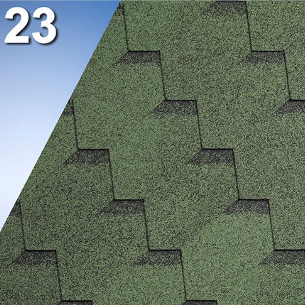 Битумна керемида IKO Superglass HEX с хексагонален дизайн в зелено, идеална за ремонт на скатни покриви - LATIVA.bg