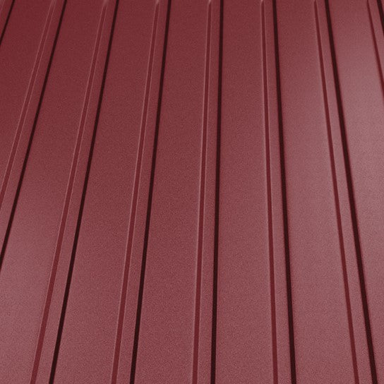 Фасадна ламарина в тъмен червен цвят, идеална за покриви и фасади, издръжлива и устойчива на атмосферни влияния - LATIVA.bg