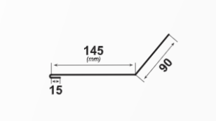 Схема на гранична планка с размери 145 мм, 90 мм и 15 мм за ремонт на покриви.
