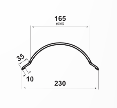 Малък полукръгъл капак за било - размери 165mm широчина, 230mm дължина, 35mm височина, 10mm корпус.