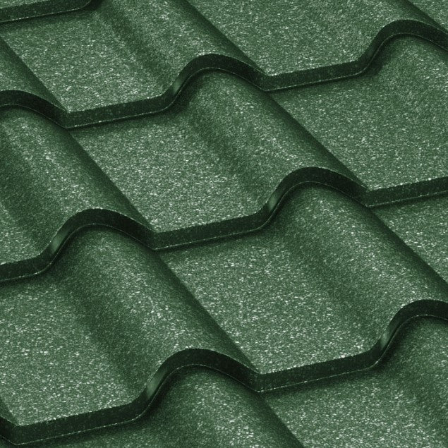 Метални керемиди BILKA Balcanic Grande Mat в тъмнозелен цвят, идеални за ремонт на покриви и скатни покриви от LATIVA.bg.