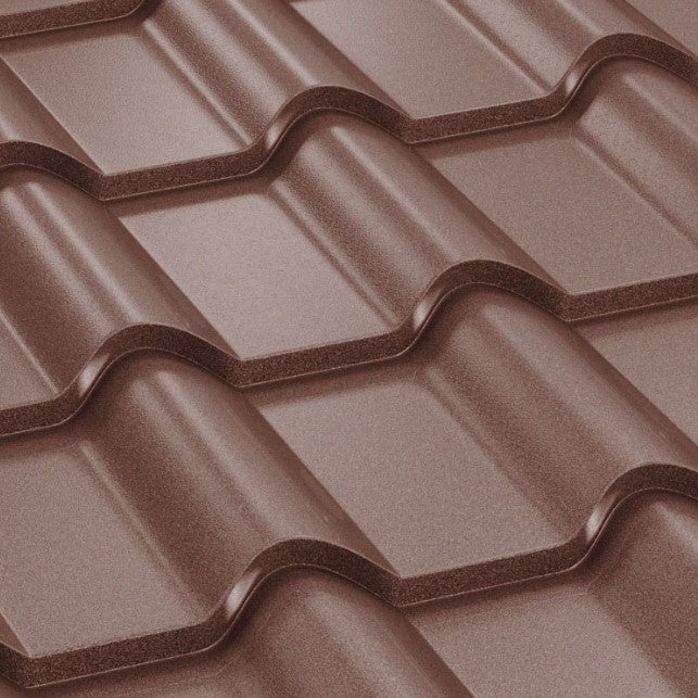 Метални керемиди BILKA Balcanic Mat в кафяв цвят, идеални за ремонт на покриви и стилни скатни покриви. LATIVA.bg