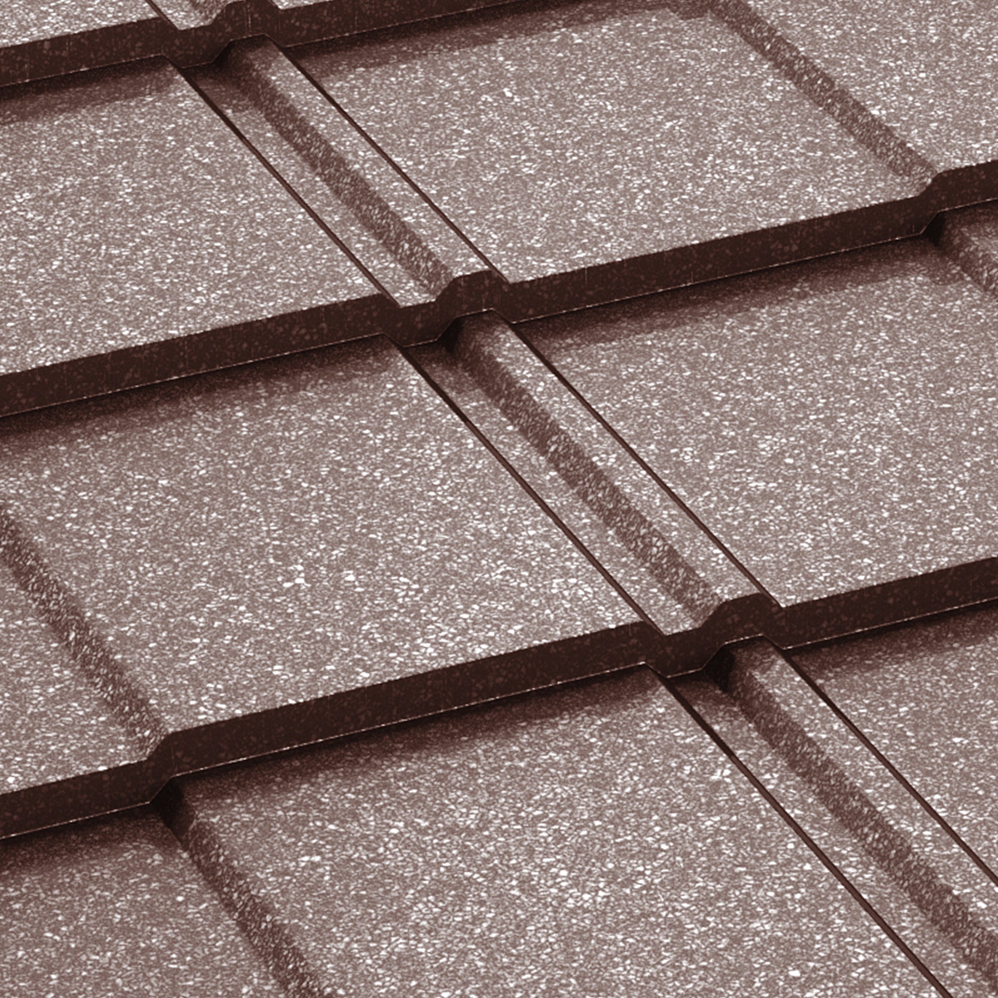 Метални керемиди BILKA Britanic Grande Mat в кафяв цвят, идеални за покриви и ремонт на покриви.