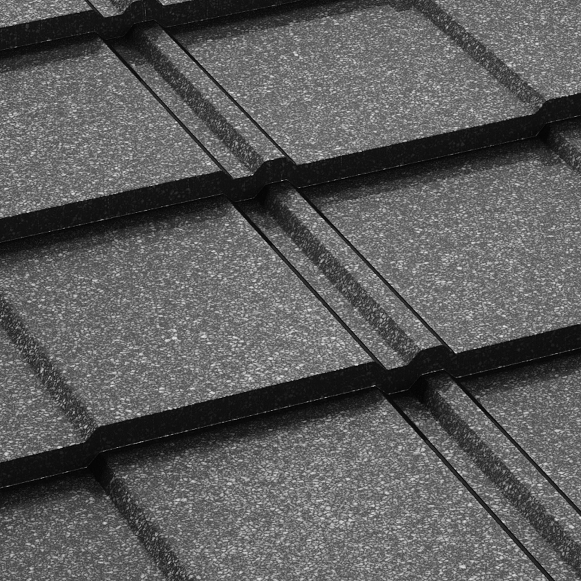 Метални керемиди BILKA Britanic Grande Mat в черен цвят, идеални за ремонт на покриви и строителство.