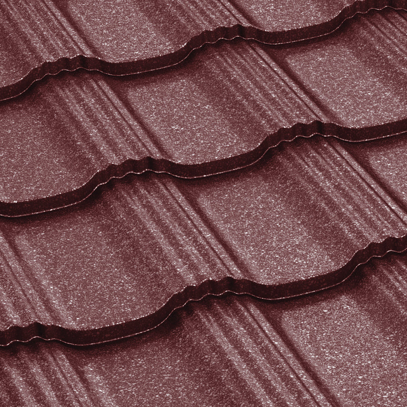 Метални керемиди BILKA Hellenic Grande Mat в червен цвят, идеални за ремонт на покриви.