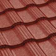 Метални керемиди BILKA Hellenic Grande Mat в червен цвят, подходящи за ремонт на покриви и изграждане на покриви.