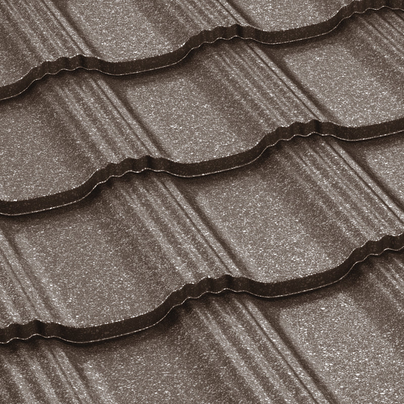 Метални керемиди BILKA Hellenic Grande Mat в кафяв цвят, идеални за покриви и ремонт на покриви.