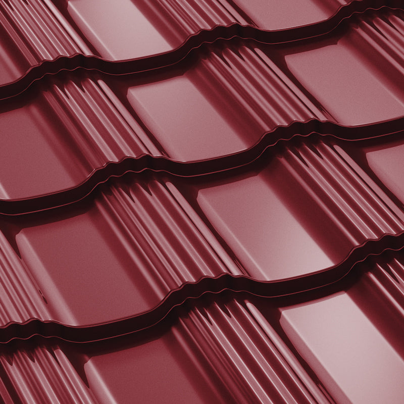 Метални керемиди BILKA Hellenic в гланцово червено, идеални за покриви