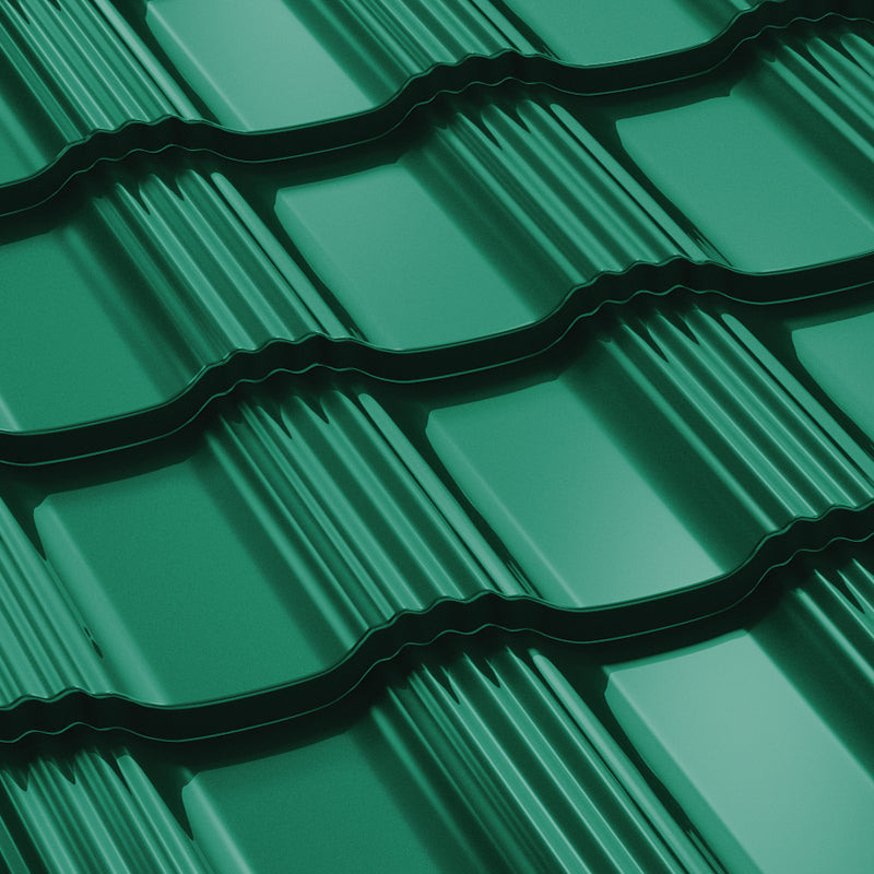 Метални керемиди BILKA Hellenic в зелен цвят, идеални за монтаж на покриви и ремонт на покриви.