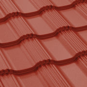 Метални керемиди BILKA Hellenic Mat в червен цвят, идеални за ремонт на покриви и изграждане на покривни конструкции.
