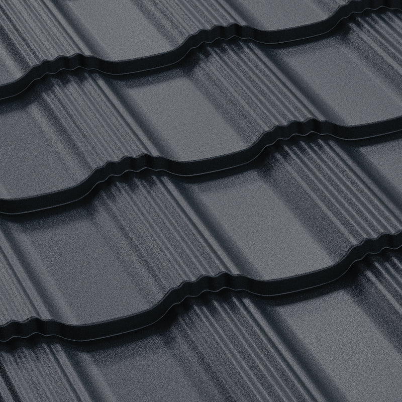 Метални керемиди BILKA Hellenic Mat в тъмен цвят - идеални за ремонт на покриви и строителство.