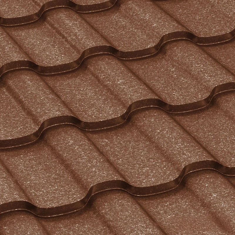 Метални керемиди BILKA Iberic Grande Mat в кафяв цвят, идеални за ремонт на покриви и монтаж на скатни покриви от LATIVA.bg