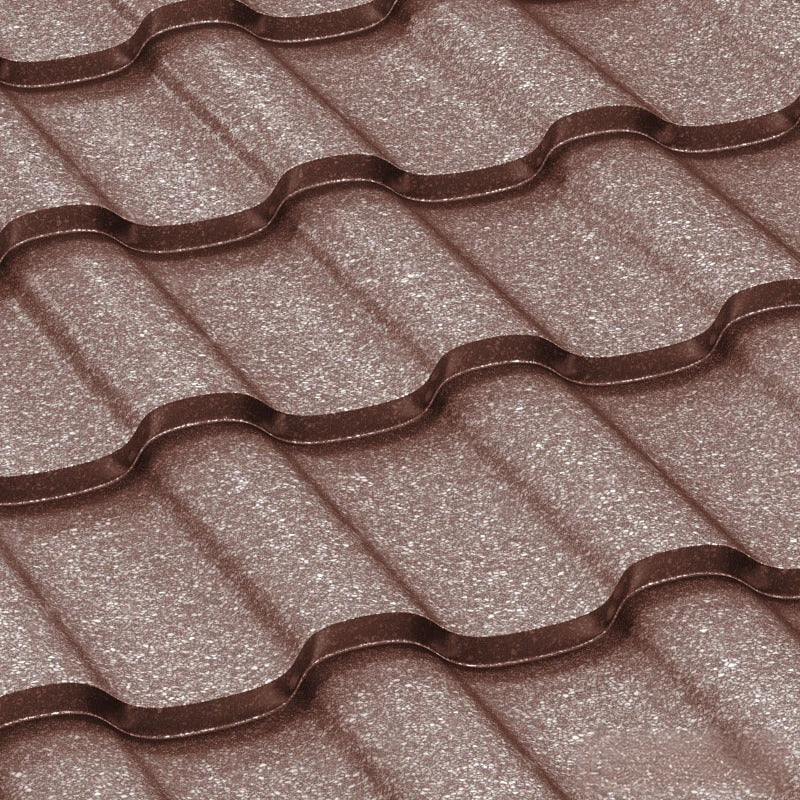 Метални керемиди BILKA Iberic Grande Mat в кафяв цвят, идеални за ремонт на покриви. LATIVA.bg