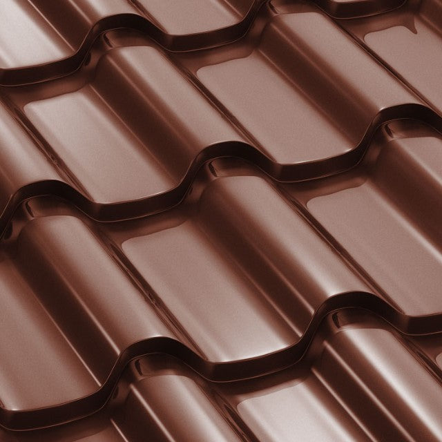 Метални керемиди BILKA Romanic в кафяв цвят за ремонт на покриви, скатни покриви и фасадни панели на LATIVA.bg