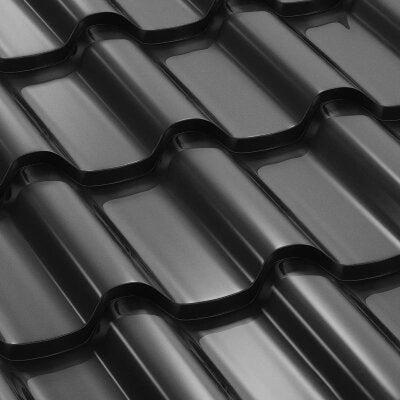 Метални керемиди BILKA Romanic в гланцово черно, идеални за ремонт на покриви и монтаж, покритие високо качество от LATIVA.bg