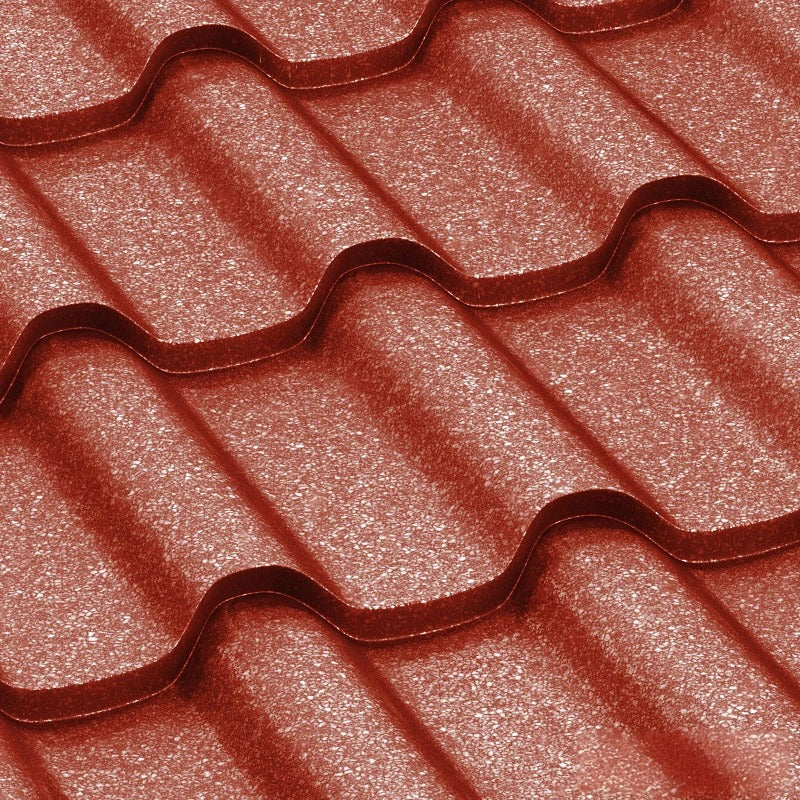 Метални керемиди BILKA Romanic Grande Mat в червен цвят за ремонт на покриви, идеални за скатни покриви. LATIVA.bg