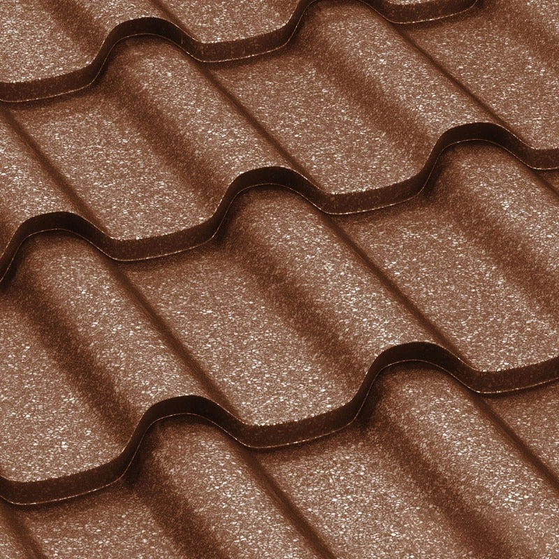 Метални керемиди BILKA Romanic Grande Mat в кафяв цвят. Идеален избор за ремонт на покриви и денонощна защита. LATIVA.bg