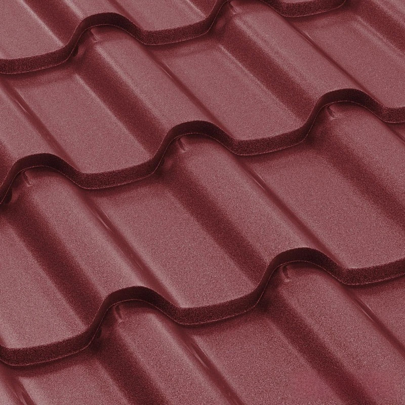 Метални керемиди BILKA Romanic Mat в червено затворено с покривен профил, идеални за ремонт на покриви, LATIVA.bg