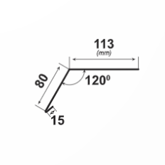 Технически чертеж на ъглов елемент с размери 113mm и 80mm, ъгъл 120°.