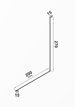 Двумерна диаграма на ъгъл с размери 15mm и 200mm, височина 270mm, за строителни проекти.