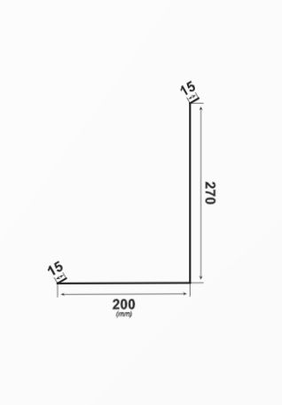 Схема на ъгъл с размери 200 mm и 15 mm, подходящ за строителство и ремонт на покриви.