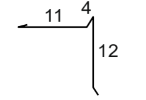 Схема на размерите със стойности 4, 11 и 12, показваща геометрична конфигурация.