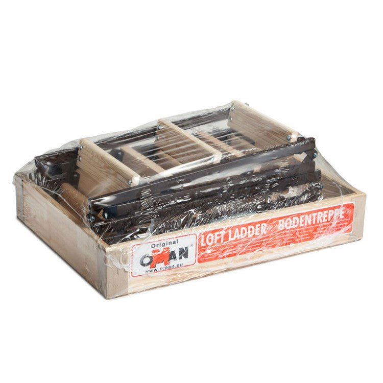 Таванска стълба Oman Mini Extra в оригинална опаковка, идеална за скатни покриви, ремонт на покриви и онлайн покупки от LATIVA.bg.