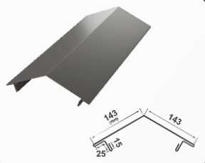 Триъгълен капак Ретро с размери 143 мм, 25 мм и 15 мм за скатни покриви.