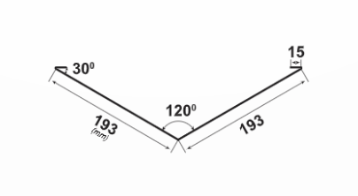 Технически чертеж на метален ъгъл с размери 193 mm и 15 mm, ъгли 30° и 120°.