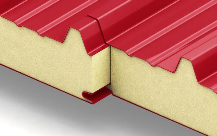 Покривен термопанел PUR 40мм TUR - 5 ребра, червен цвят с отлична топлоизолация.