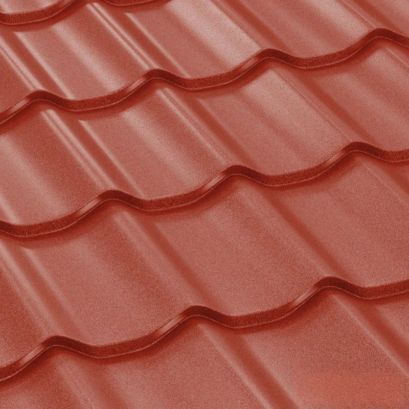 Метални керемиди цени – класик, ретро или висока вълна в червен цвят, близък план на повърхността.