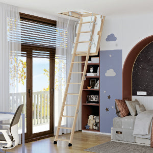 Тавански стълби Lumastep дървена таванска стълба в детска стая, тавански стълби, метални керемиди, битумни керемиди