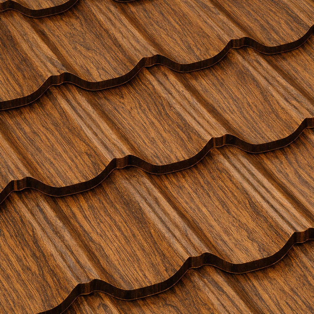 Метални керемиди BILKA Gotic Wood с текстура на дърво и извити панели