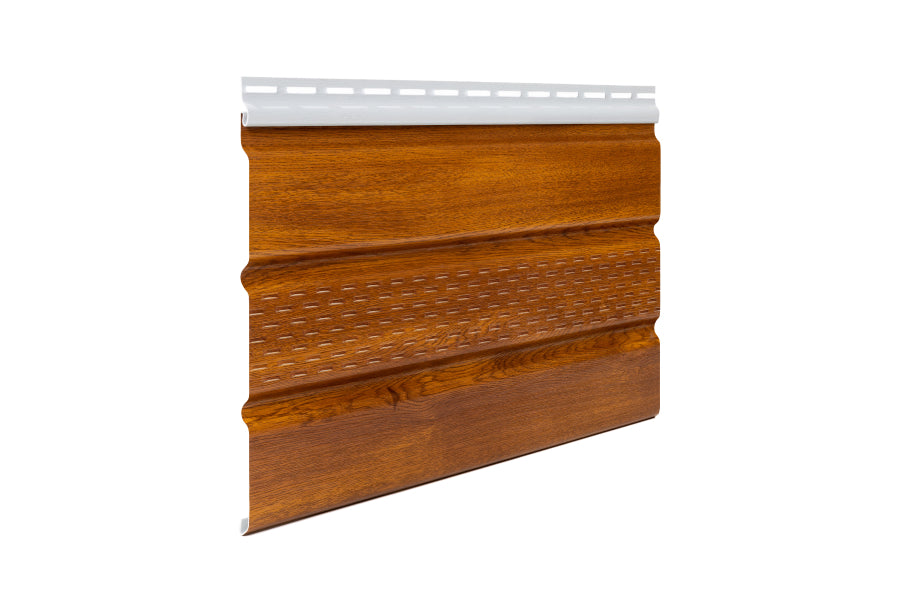 Обшивки за стрехи Asko - Златен Дъб с декоративен профил, идеални за ремонт на покриви и фасадни облицовки.